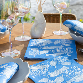 Paviot, Serviette, bedruckt mit Fond Marin Meeresboden blau, style